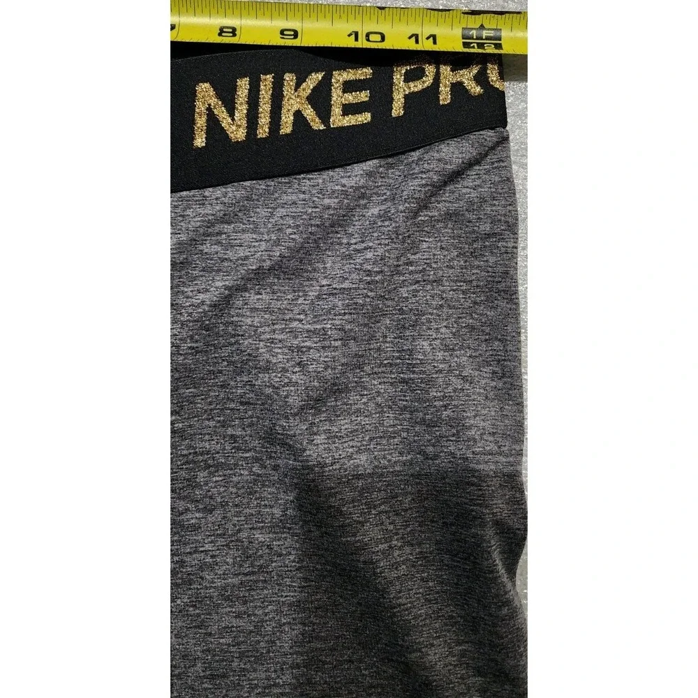 NIKE Pro Dri-FIT Mid-Rise‎ Leggings Gray With Gold Logo Women Size Small